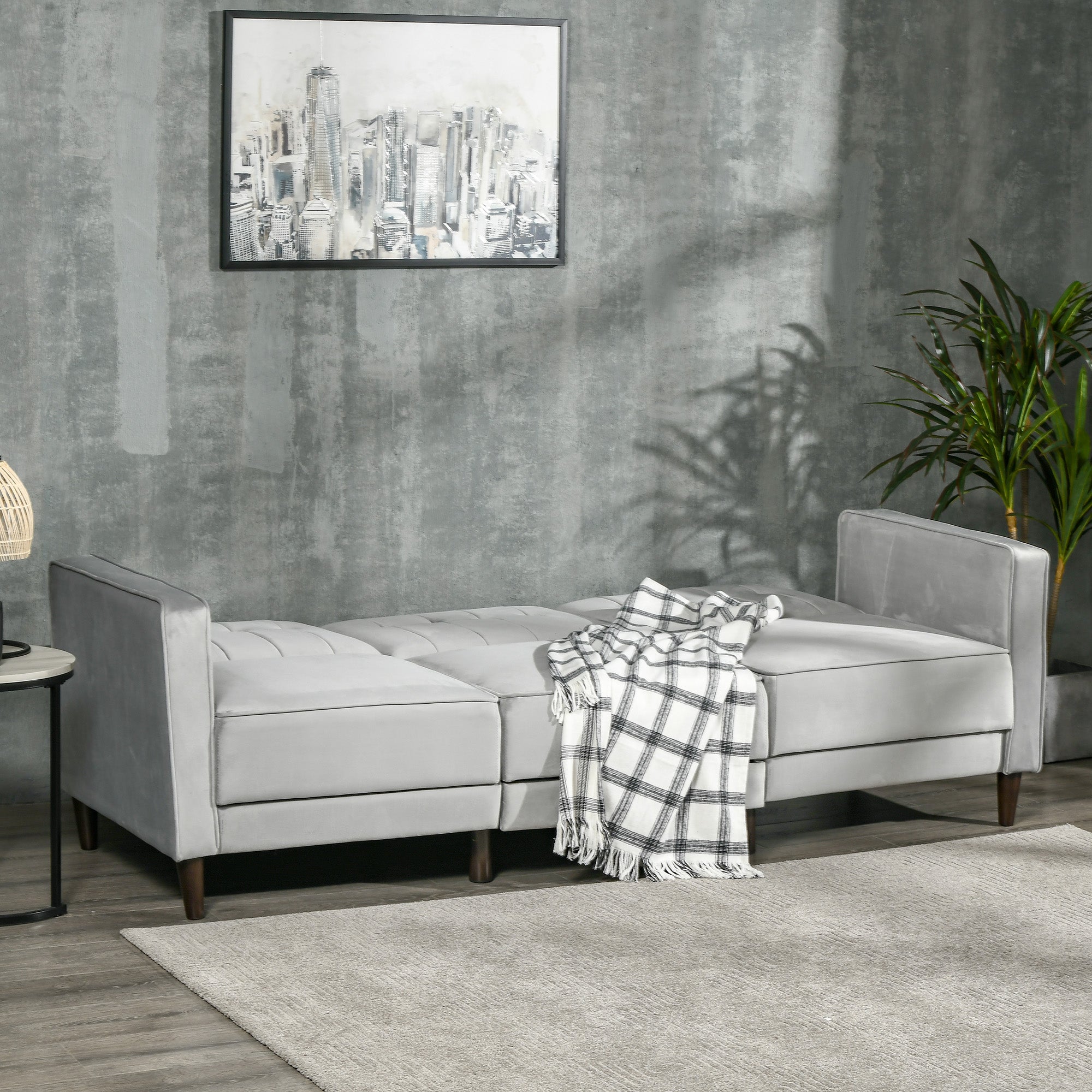 HOMCOM L Shape Sofa Bed Set with 3-Seater Sofa and Footstool, Corner Sofa Bed with Ottoman, Light Grey